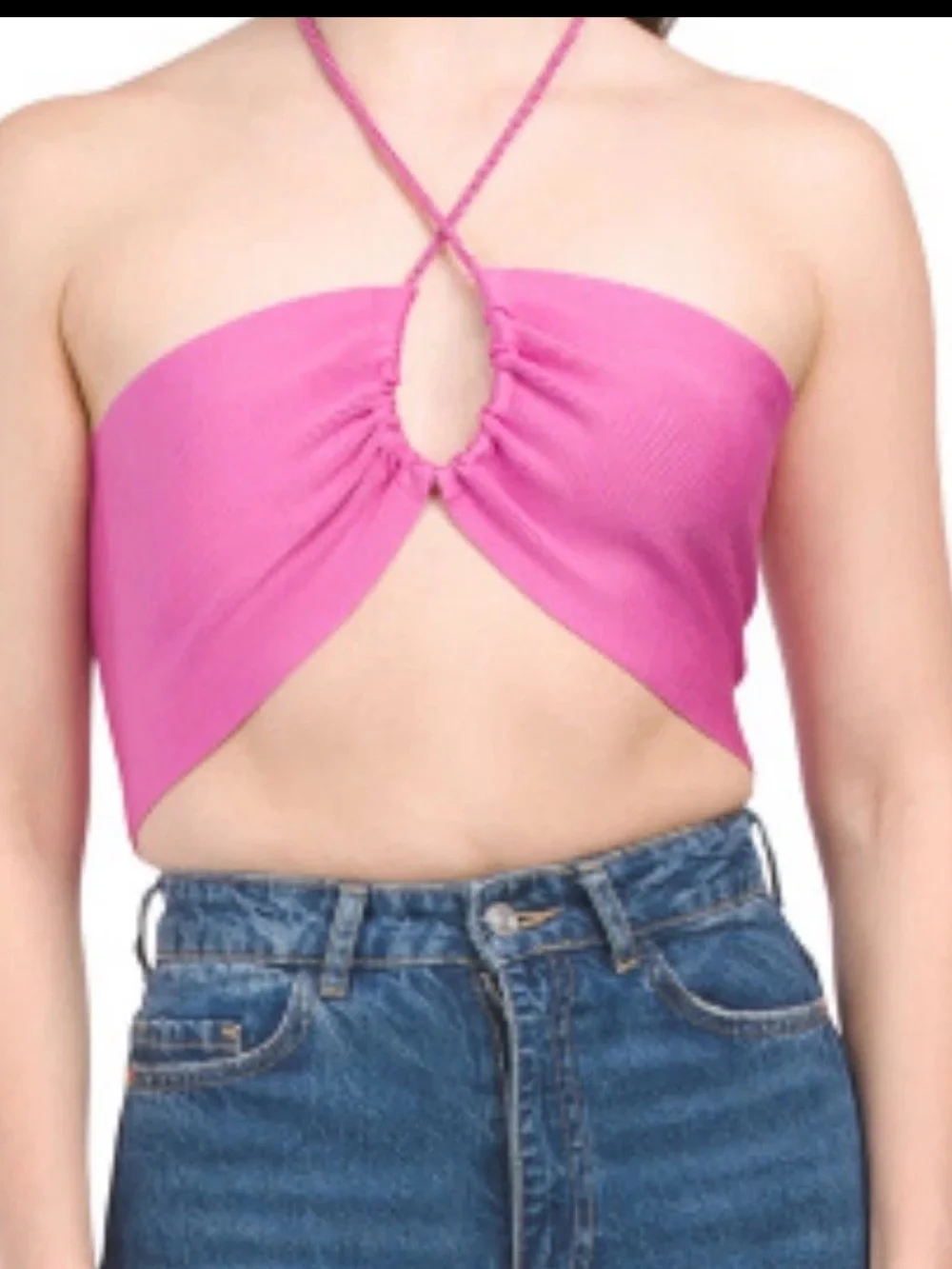 FARM Rio Hot Pink Halter Cutout Crop Top
